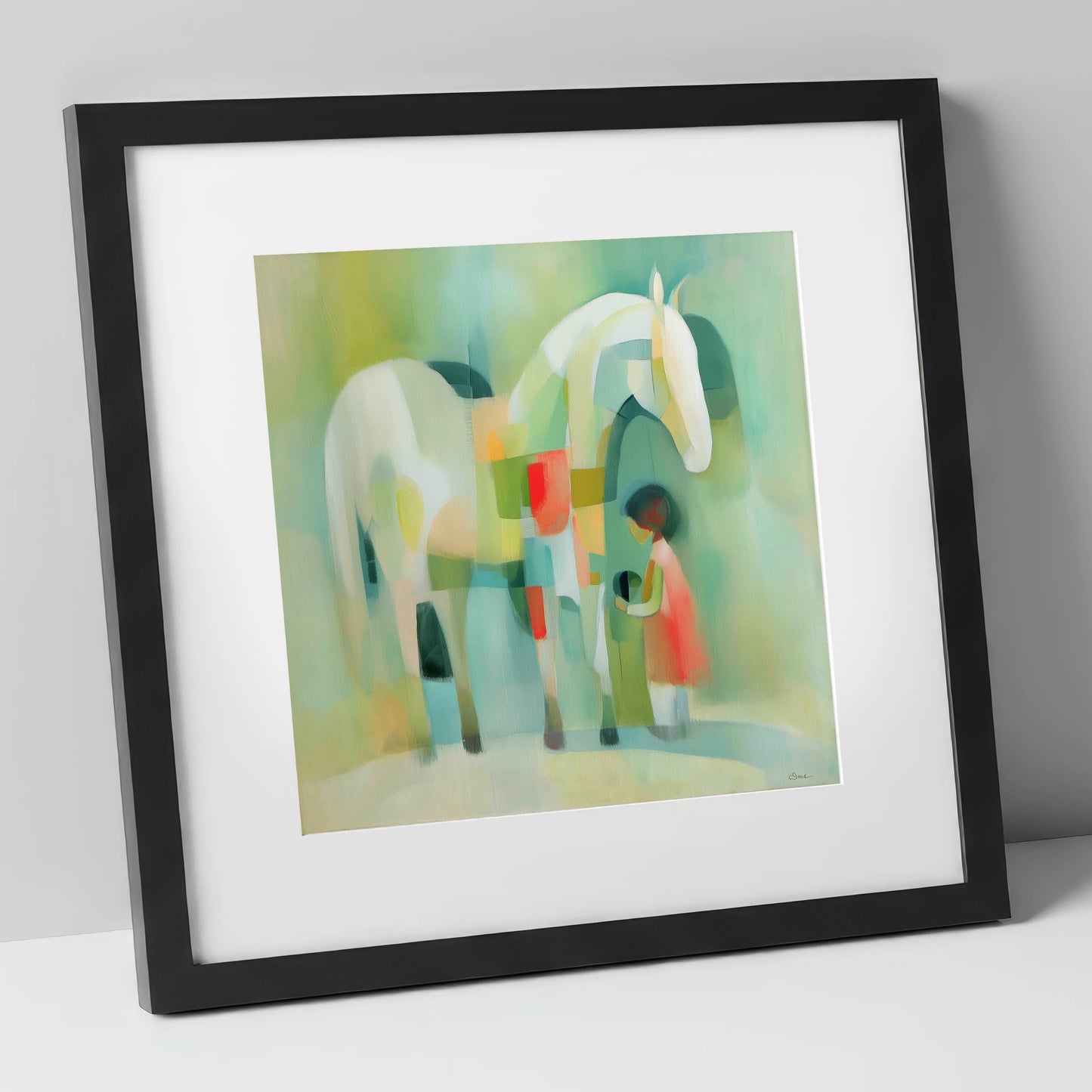 The Quiet Connection horse & rider art print in black frame