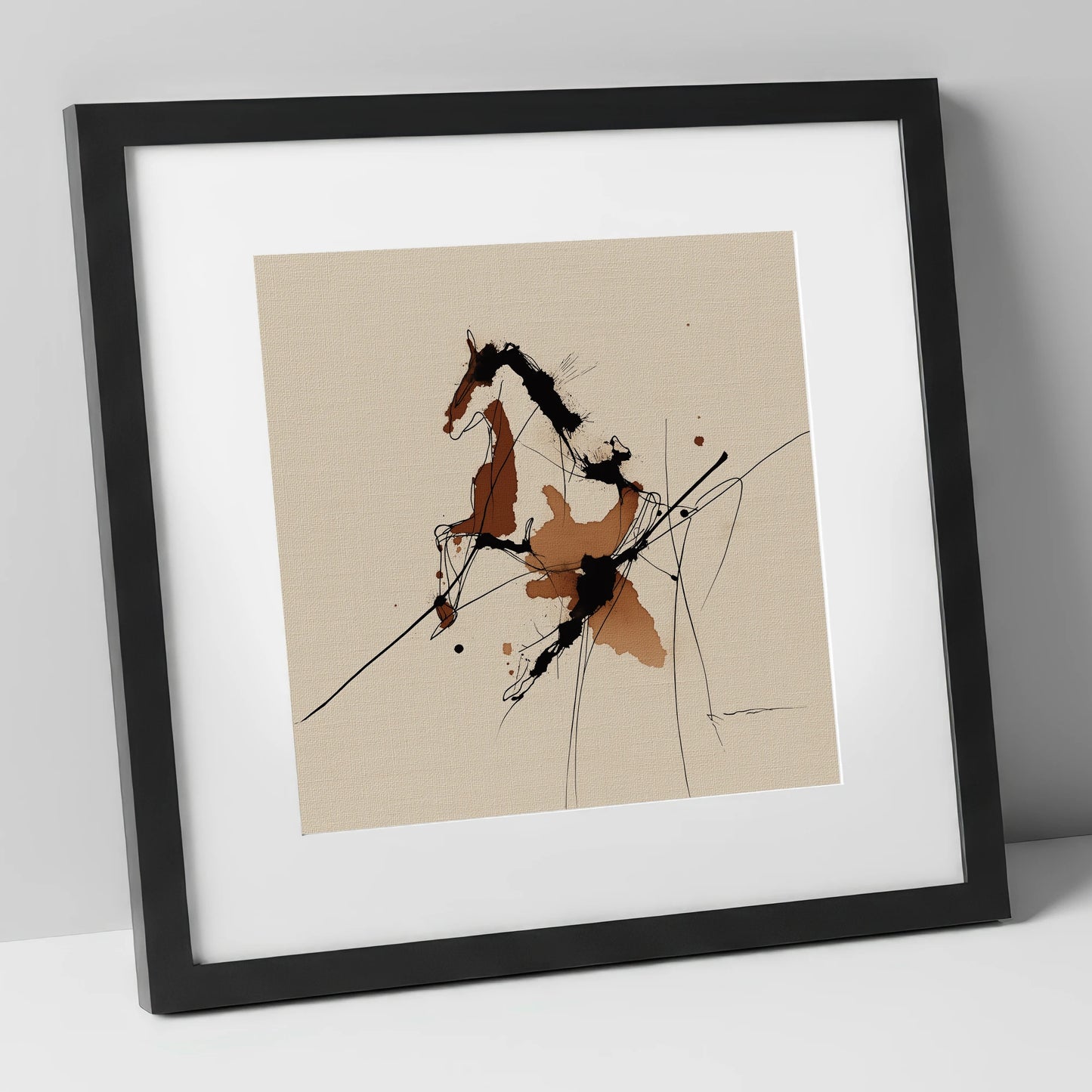 Abstract Rearing Stallion horse portrait art print in black frame
