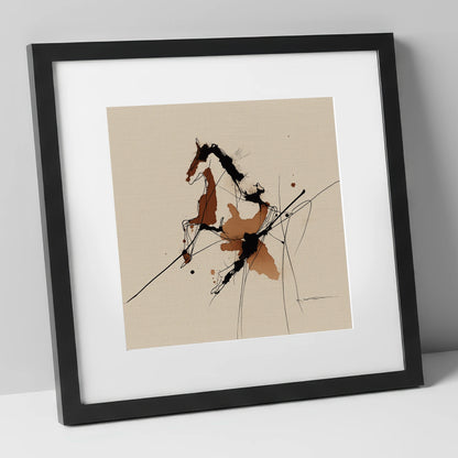Abstract Rearing Stallion horse portrait art print in black frame