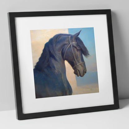 Noble Black Profile horse breed art print in black frame