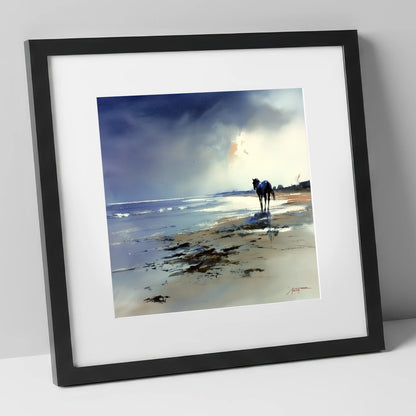 The Solitary Shoreline horse landscape art print in black frame