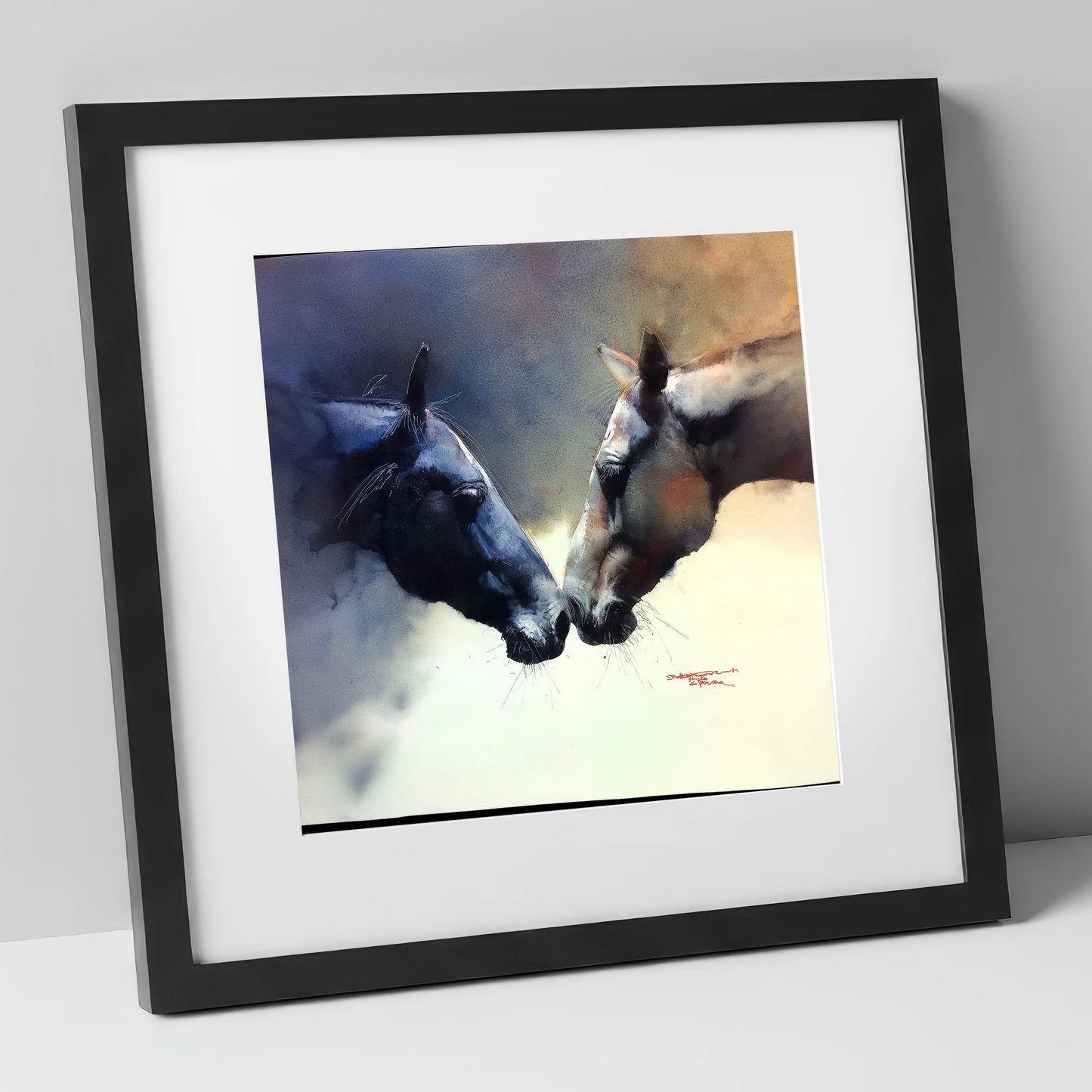 A Quiet Greeting horse portrait art print in black frame