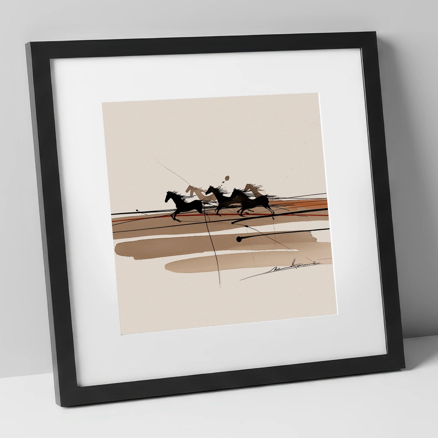 Thundering Shadows wild horses art print in black frame