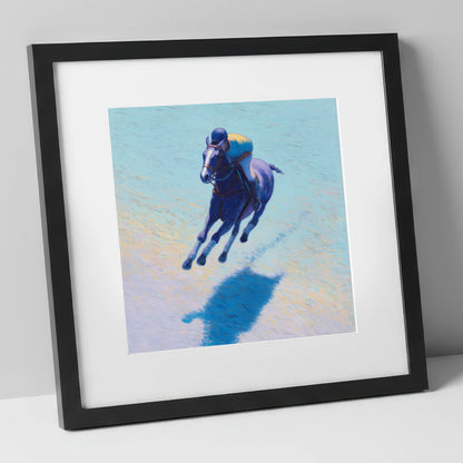 The Indigo Gallop polo horse art print in black frame