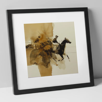 Surge of Sepia racing horse art print in black frame