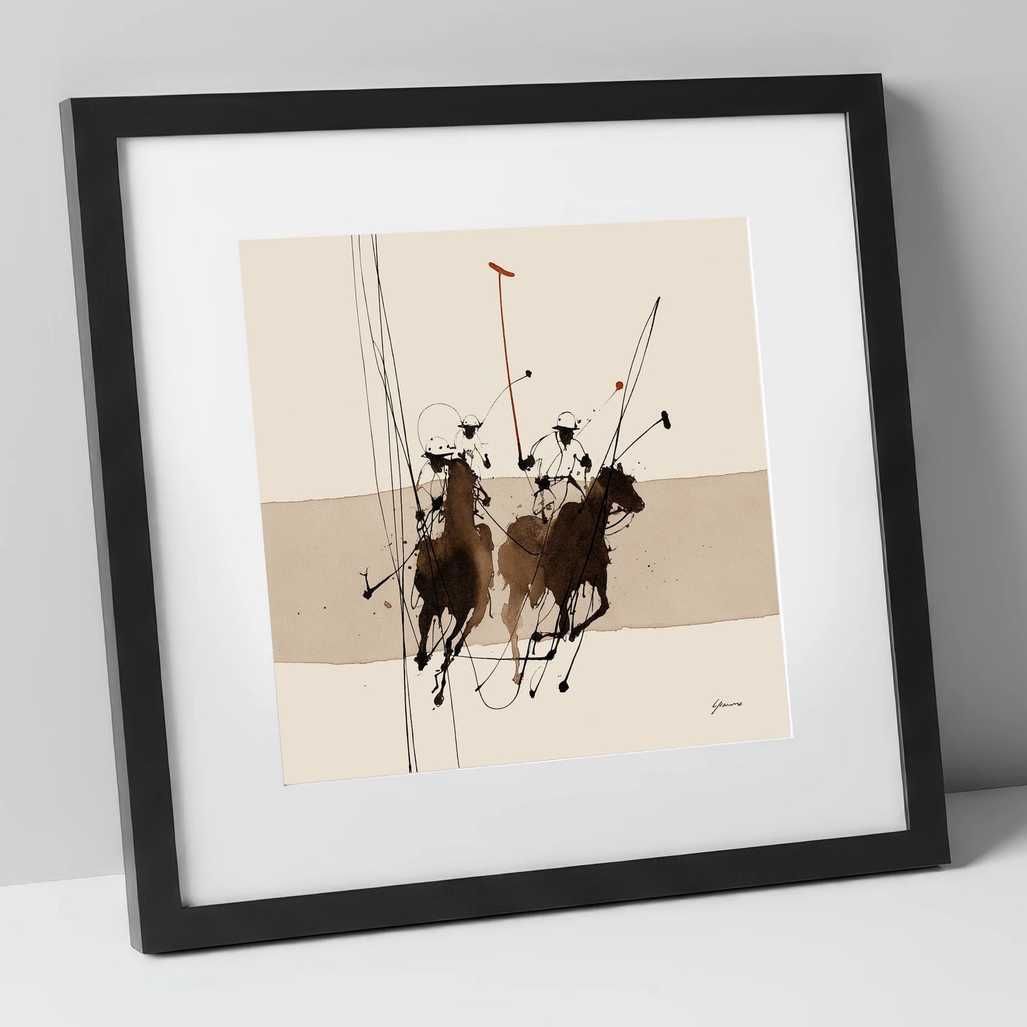 Polo in Motion polo horse art print in black frame