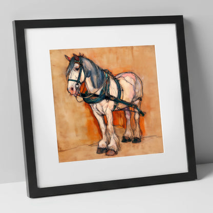 The Quiet Draught working horse art print in black frame