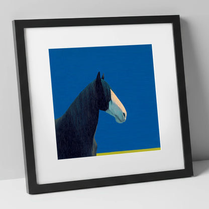 Azure Gentle Giant horse breed art print in black frame
