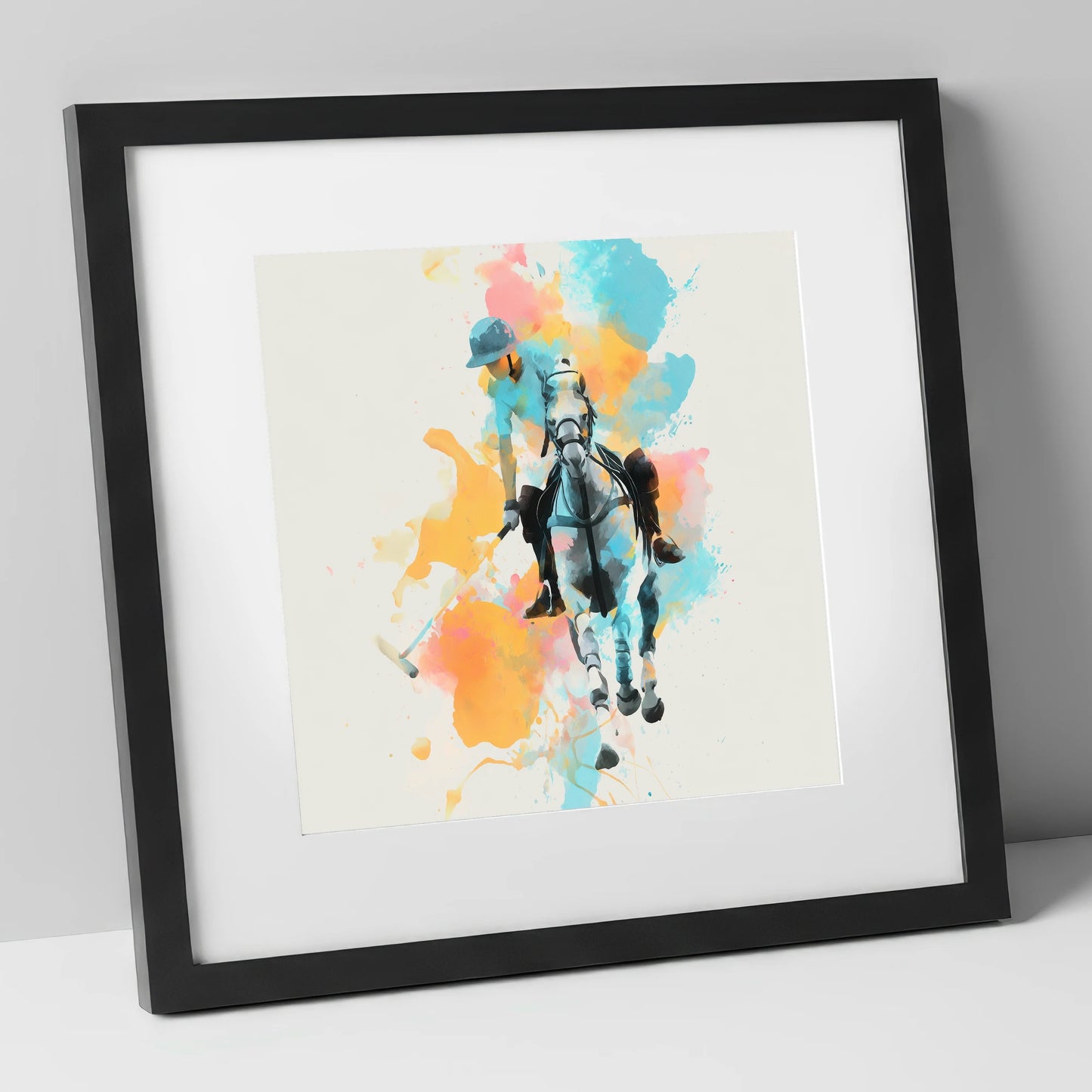 The Perfect Strike polo horse art print in black frame