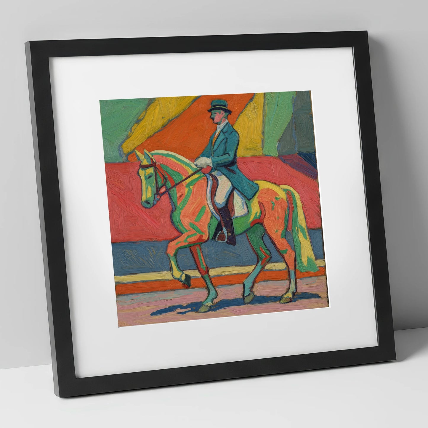 Vivid Dressage Rhythm dressage horse art print in black frame