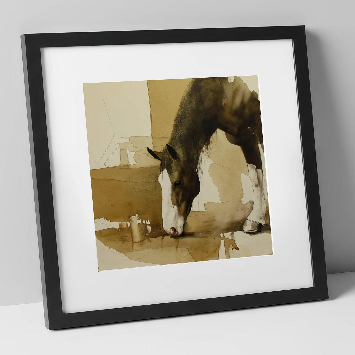 Sepia Equine Study horse breed art print in black frame