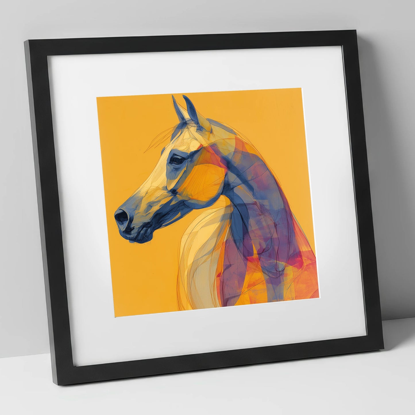 Cobalt and Gold Arabian horse breed art print in black frame