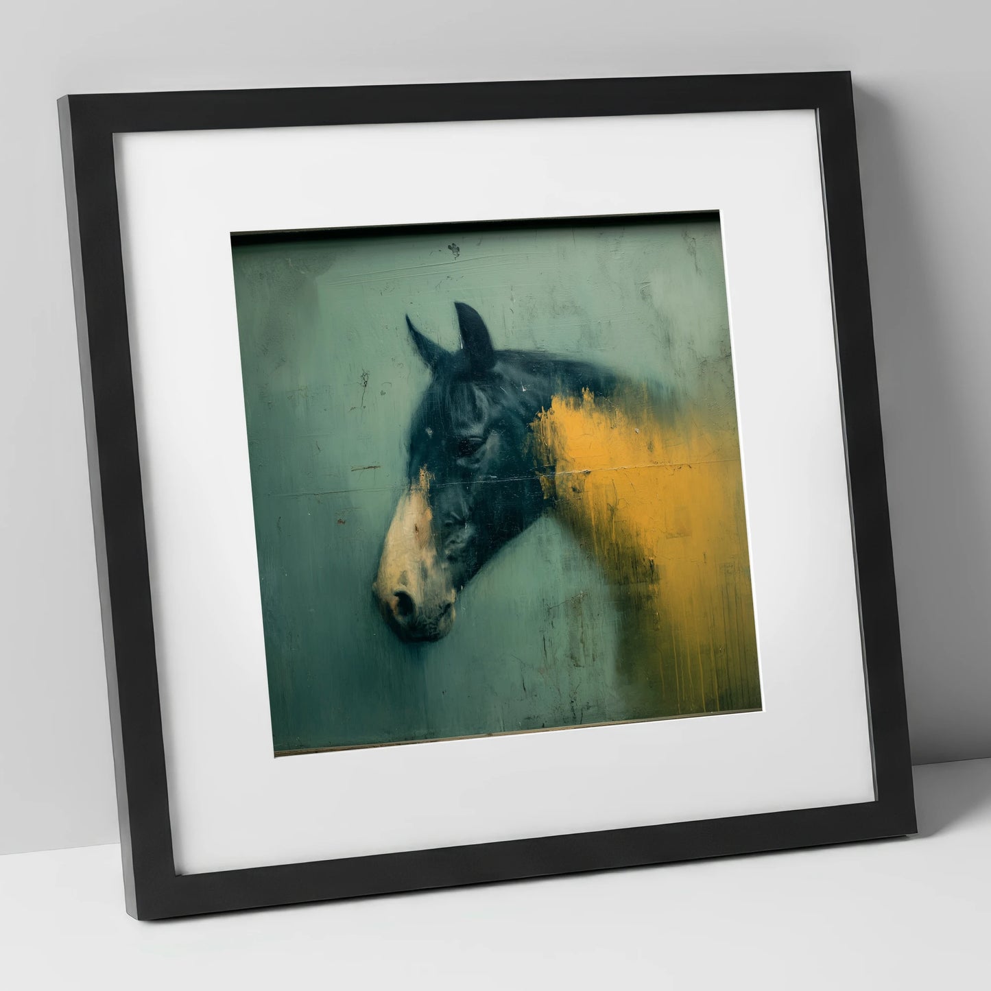 Moody Ochre Profile horse breed art print in black frame