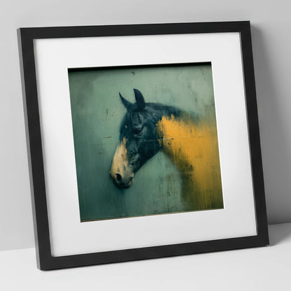 Moody Ochre Profile horse breed art print in black frame