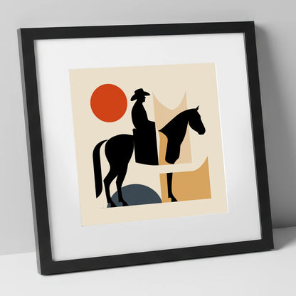 Abstract Western Silhouette western horse art print in black frame