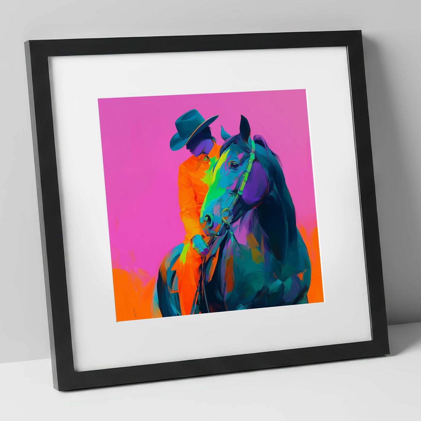 Neon Western Partnership western horse art print in black frame