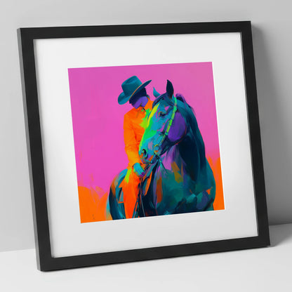 Neon Western Partnership western horse art print in black frame
