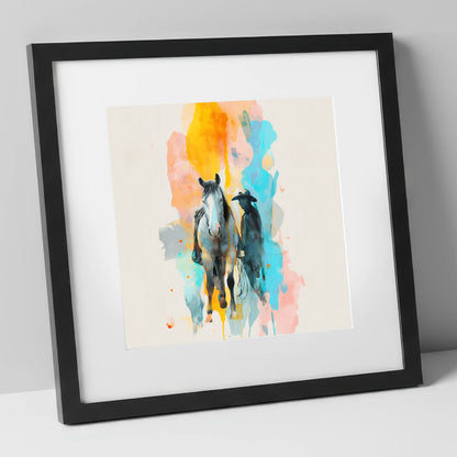 Vibrant Frontier Bond western horse art print in black frame