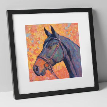 Radiant Equine Profile horse portrait art print in black frame