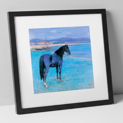 Azure Coast Equine horse landscape art print in black frame