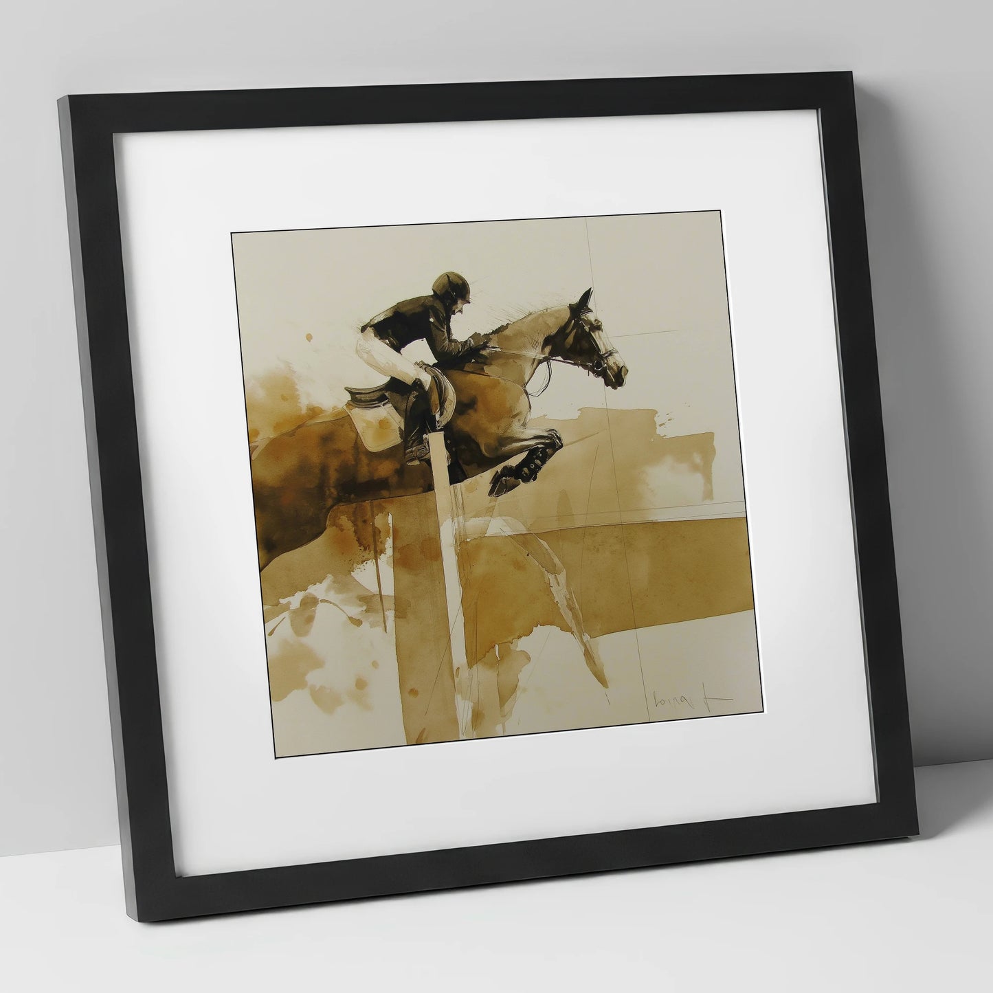 The Perfect Bascule show jumping horse art print in black frame
