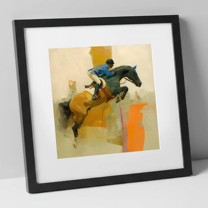 Abstract Showjumping Flight show jumping horse art print in black frame