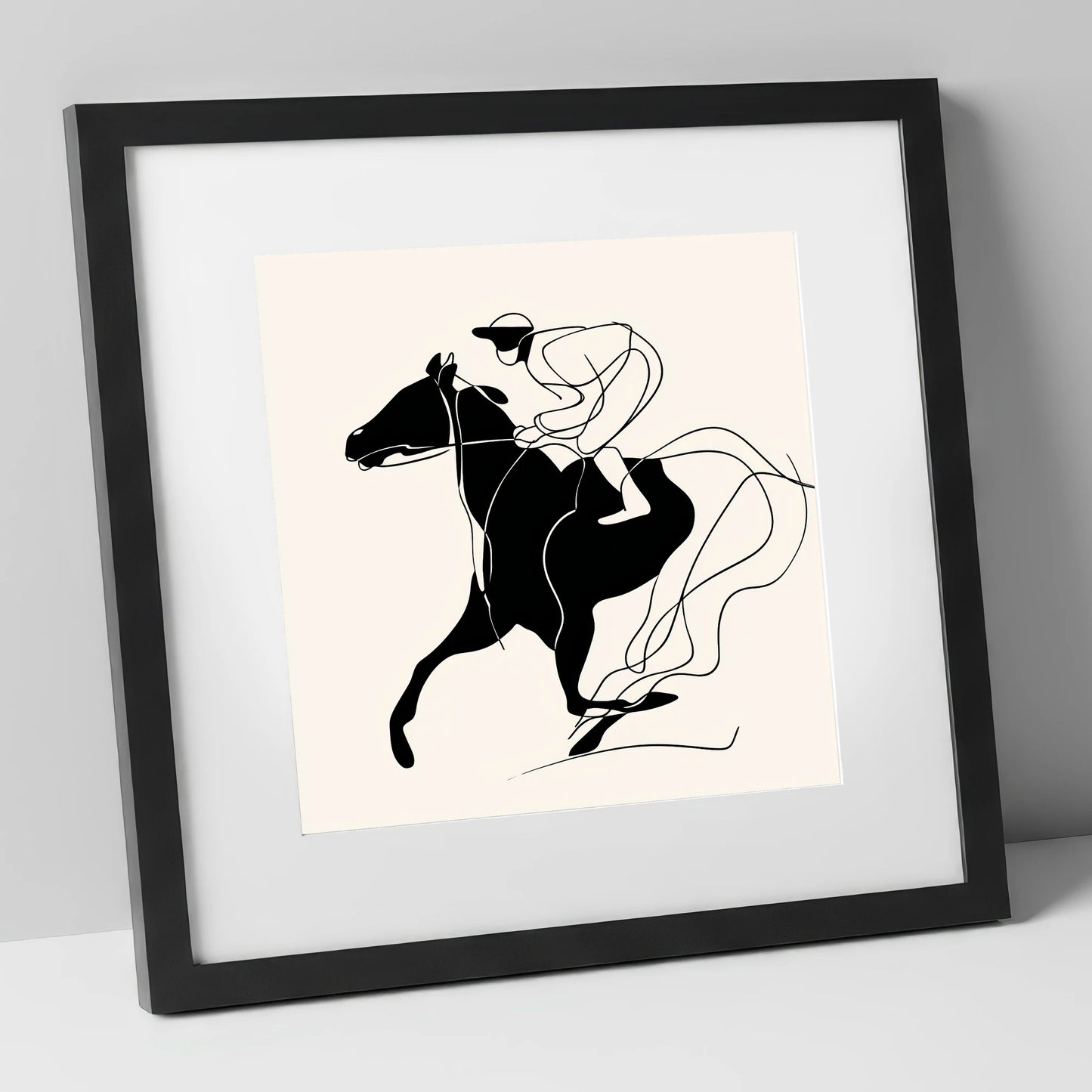 Fluidity in Motion racing horse art print in black frame