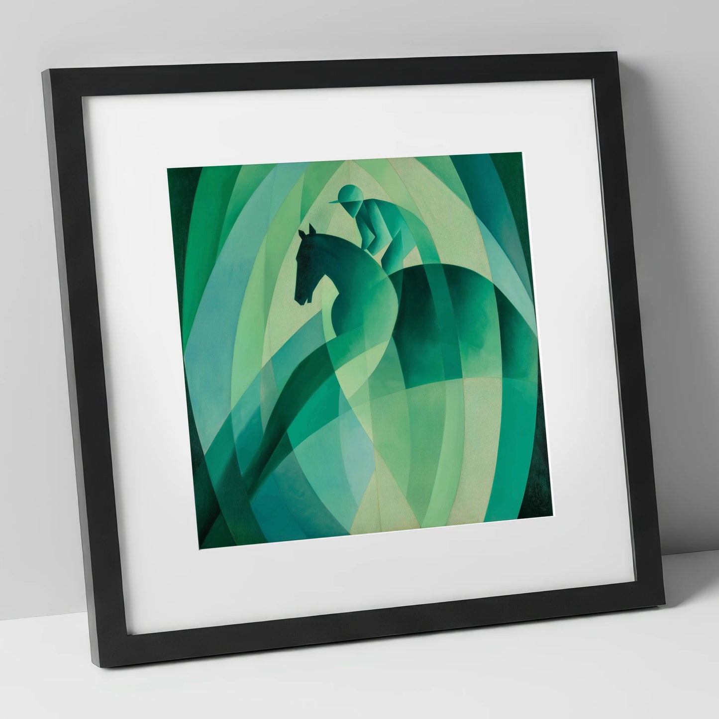Emerald Rhythm racing horse art print in black frame
