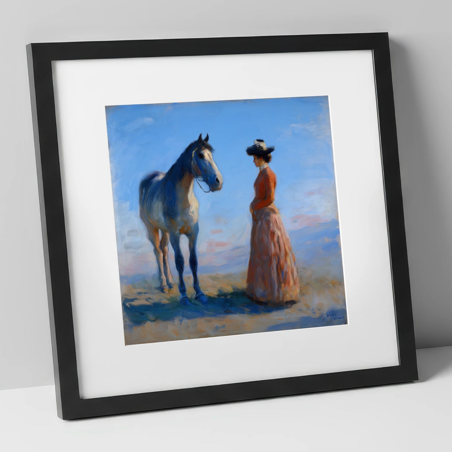 A Timeless Bond horse & rider art print in black frame