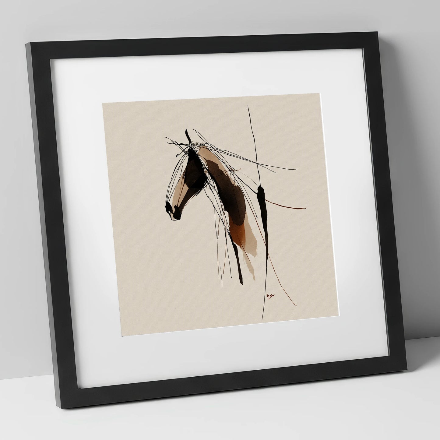Fluid Grace horse portrait art print in black frame