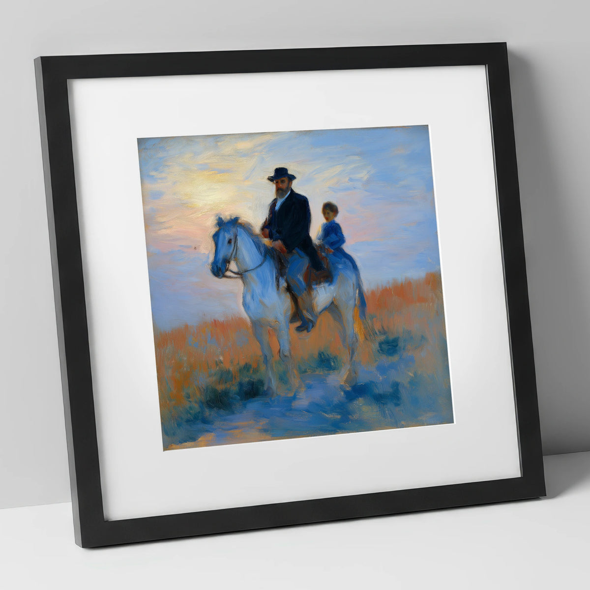 The Luminous Ride horse & rider art print in black frame