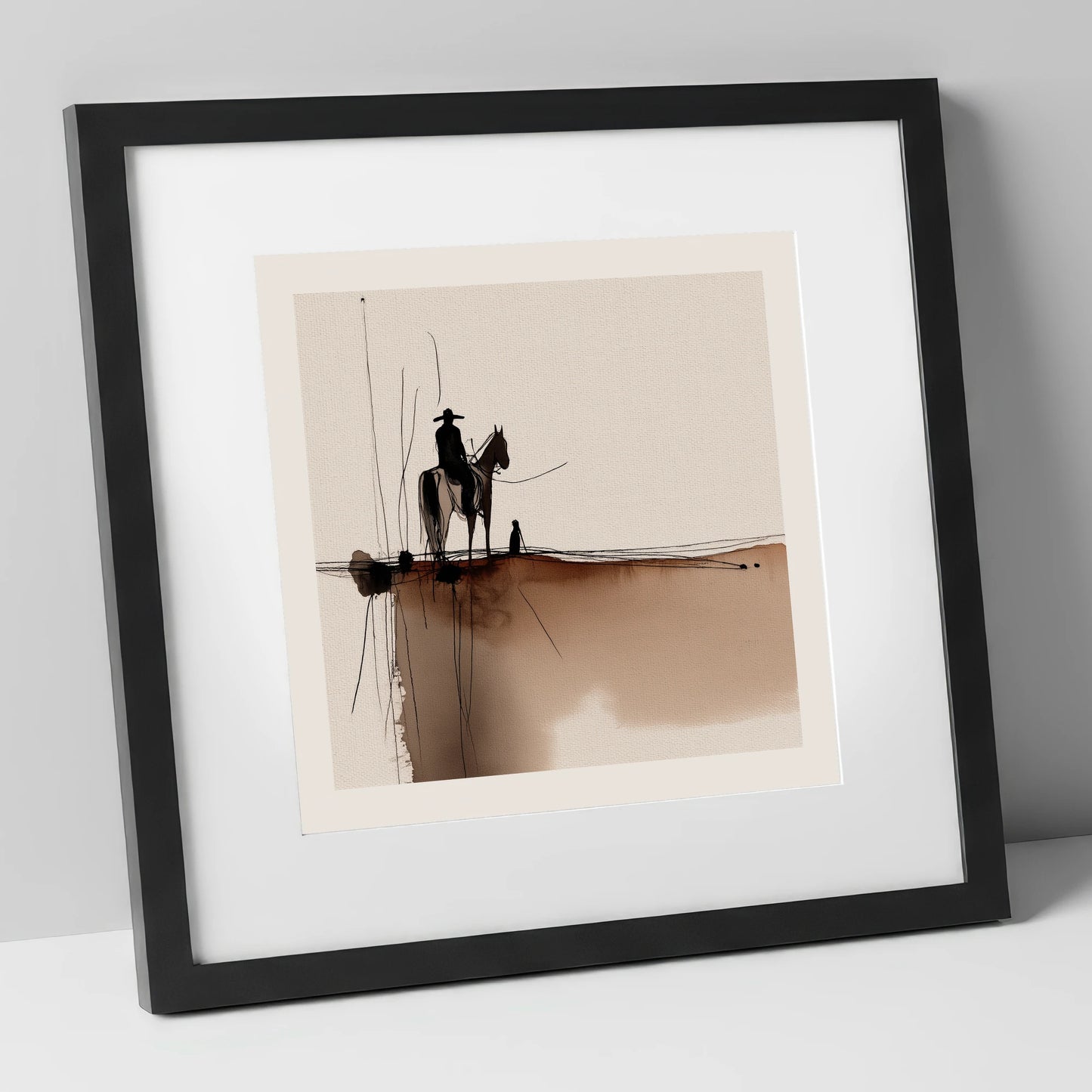 Frontier Silhouette western horse art print in black frame