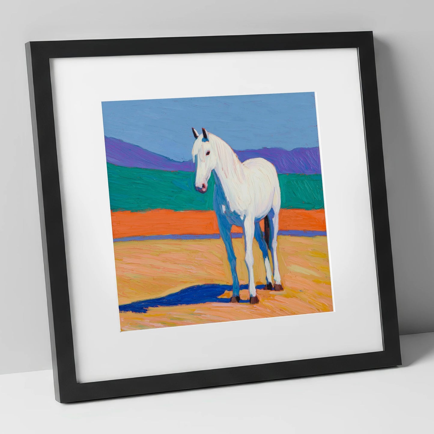 The Vibrant Grey horse breed art print in black frame