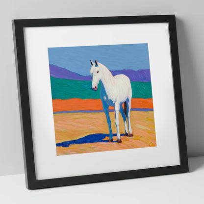 The Vibrant Grey horse breed art print in black frame