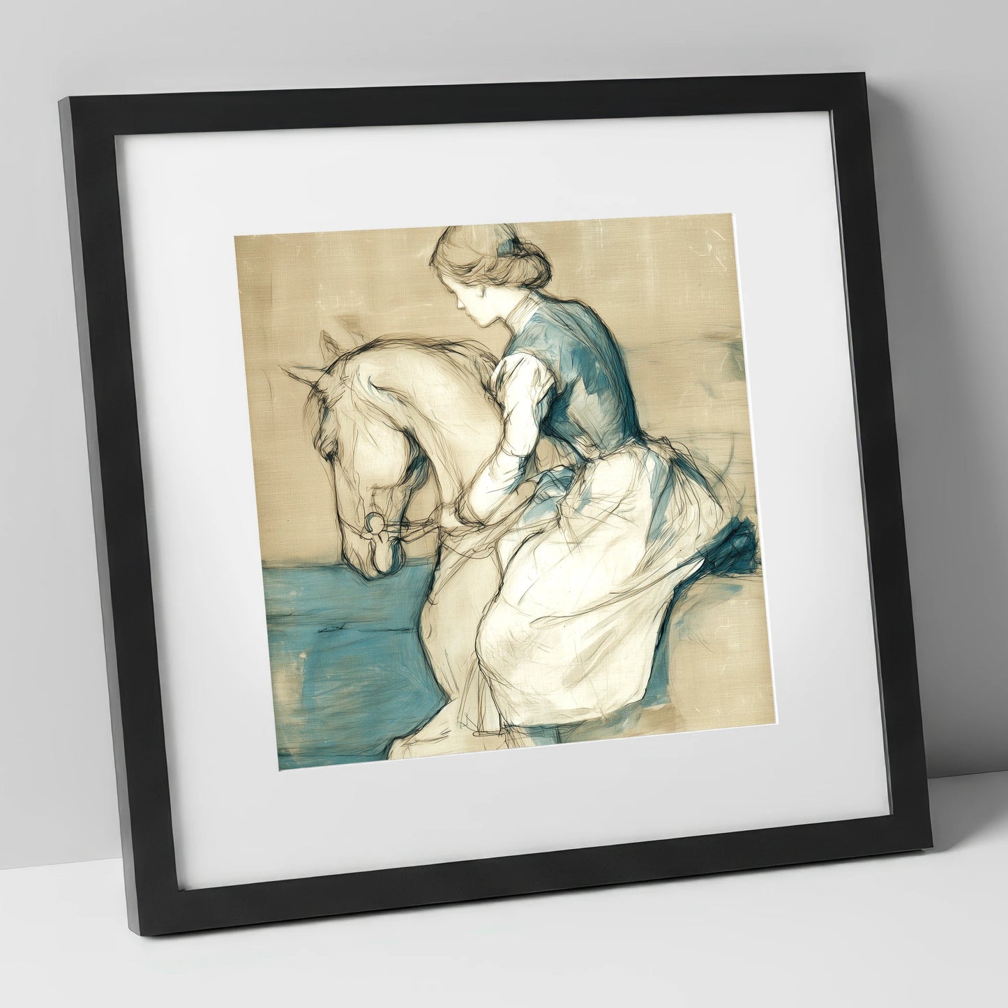 A Quiet Harmony horse & rider art print in black frame