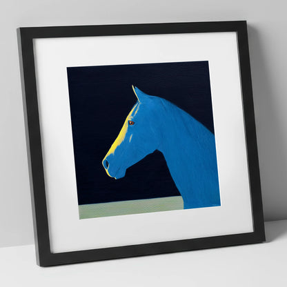 Striking Azure Profile horse breed art print in black frame
