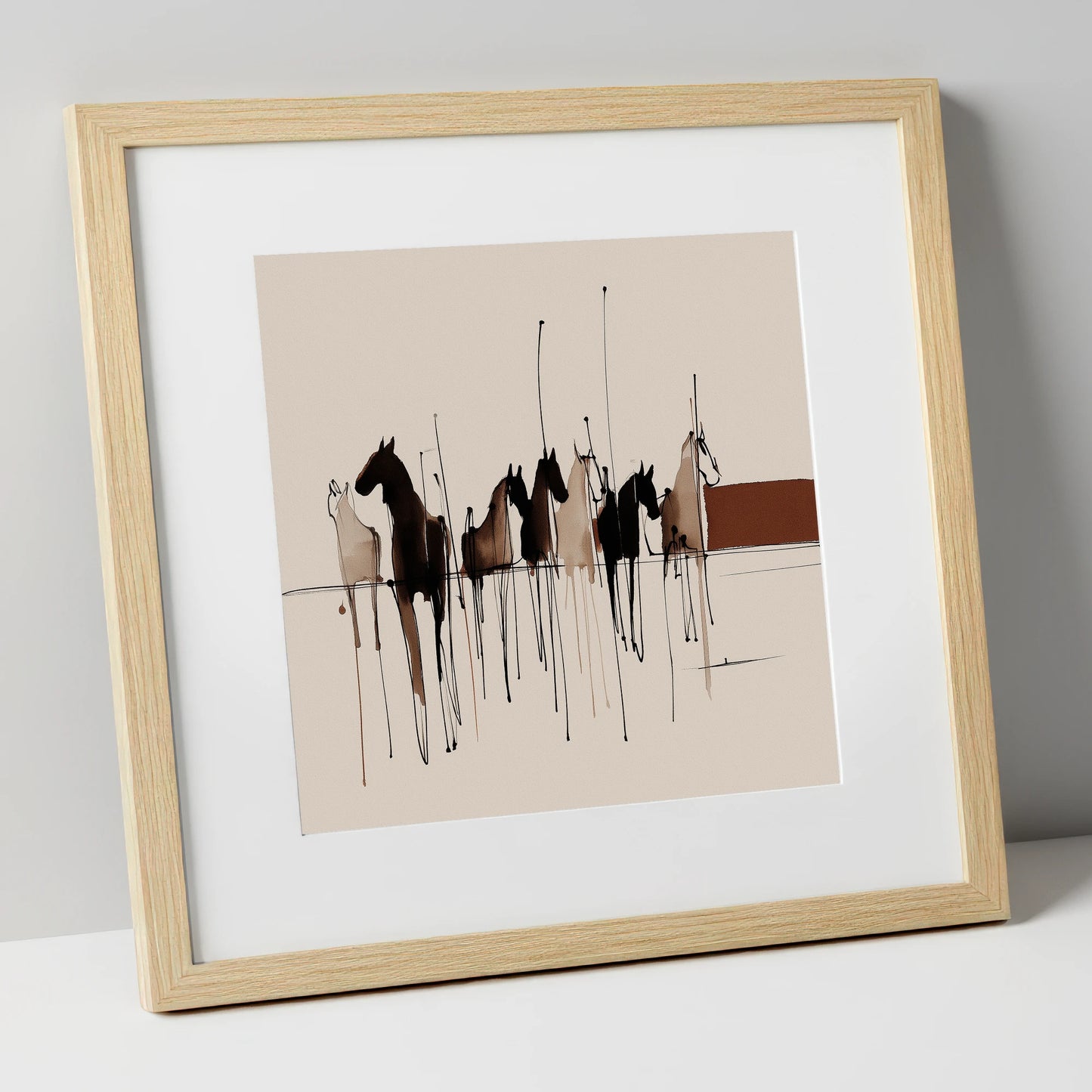 Shadows of the Herd wild horses art print in natural frame