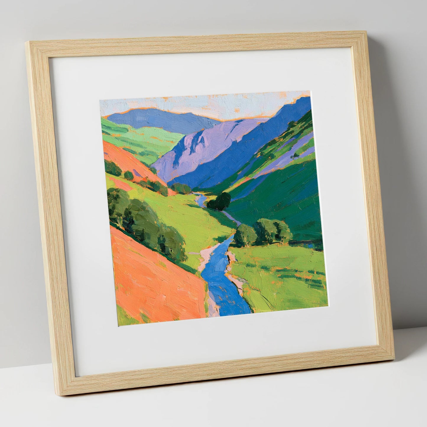 Vivid Riding Country horse landscape art print in natural frame
