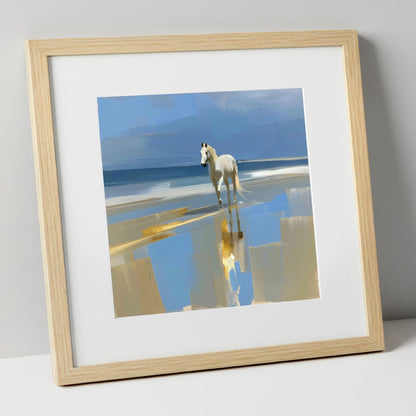 Coastal Reflection horse landscape art print in natural frame