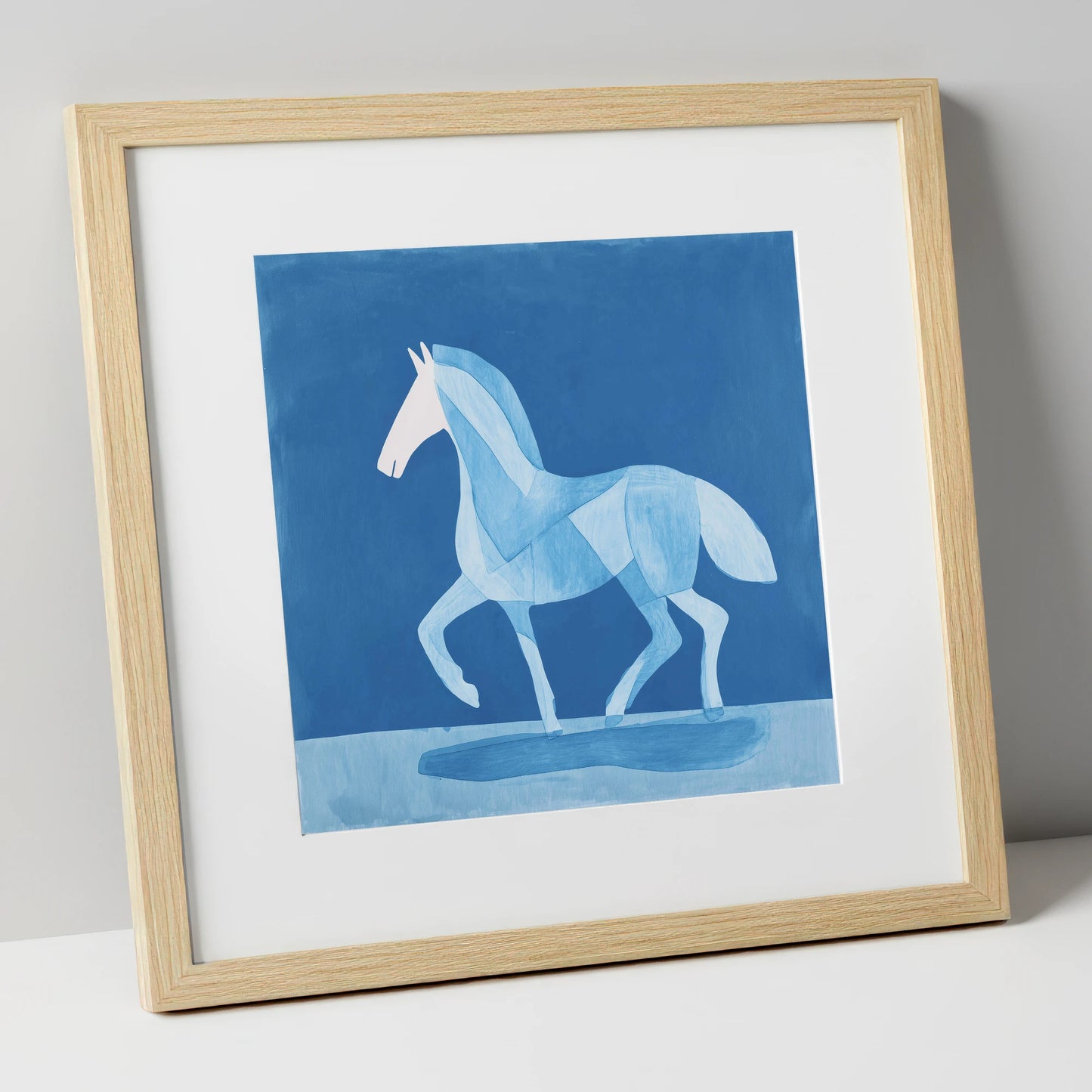 Ice Blue Cadence horse breed art print in natural frame