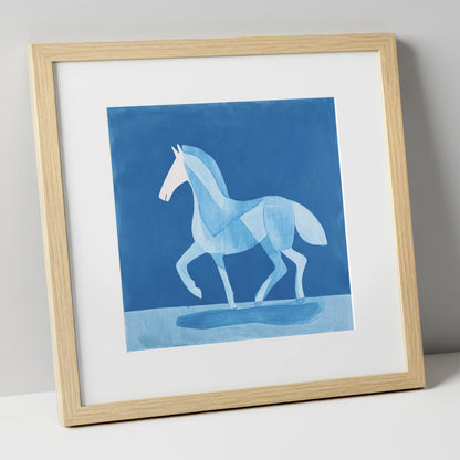Ice Blue Cadence horse breed art print in natural frame