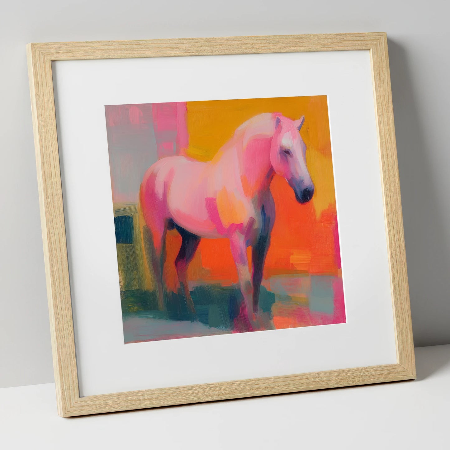 Fuchsia and Fire horse breed art print in natural frame