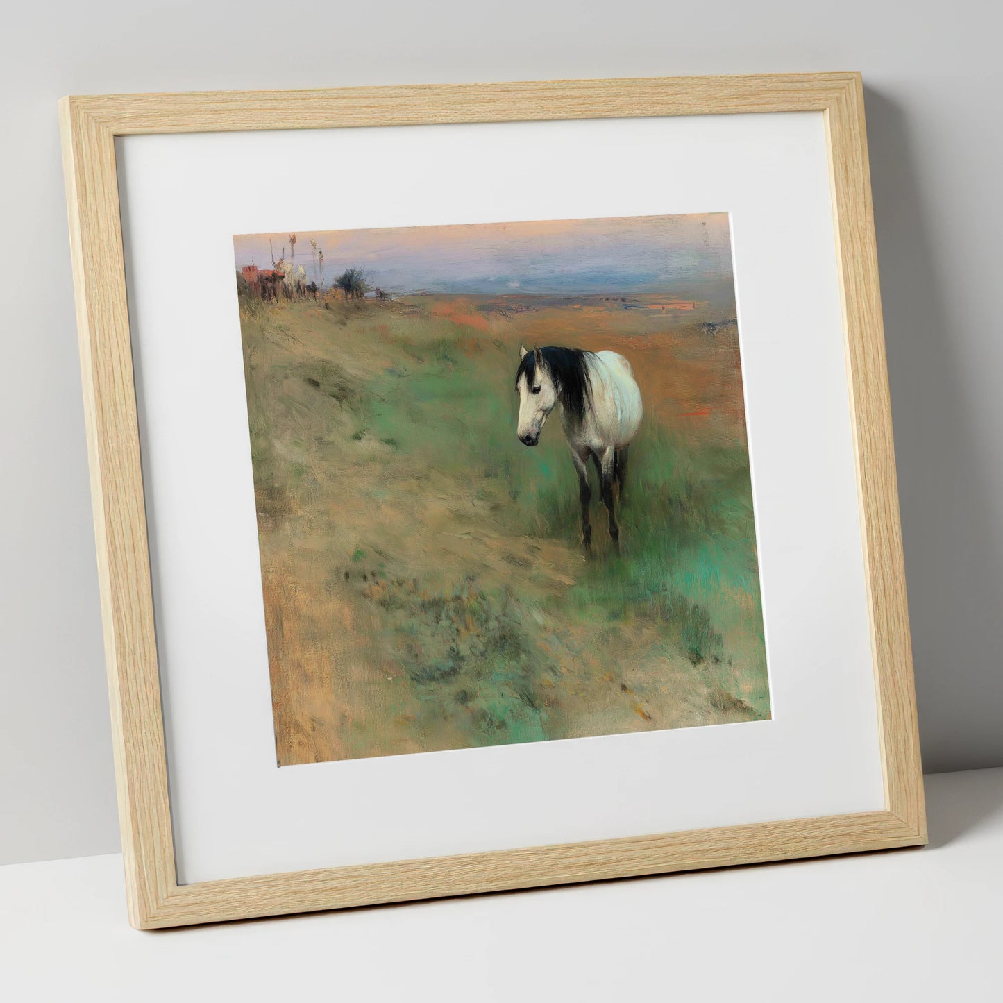 Dusk on the Headland horse landscape art print in natural frame
