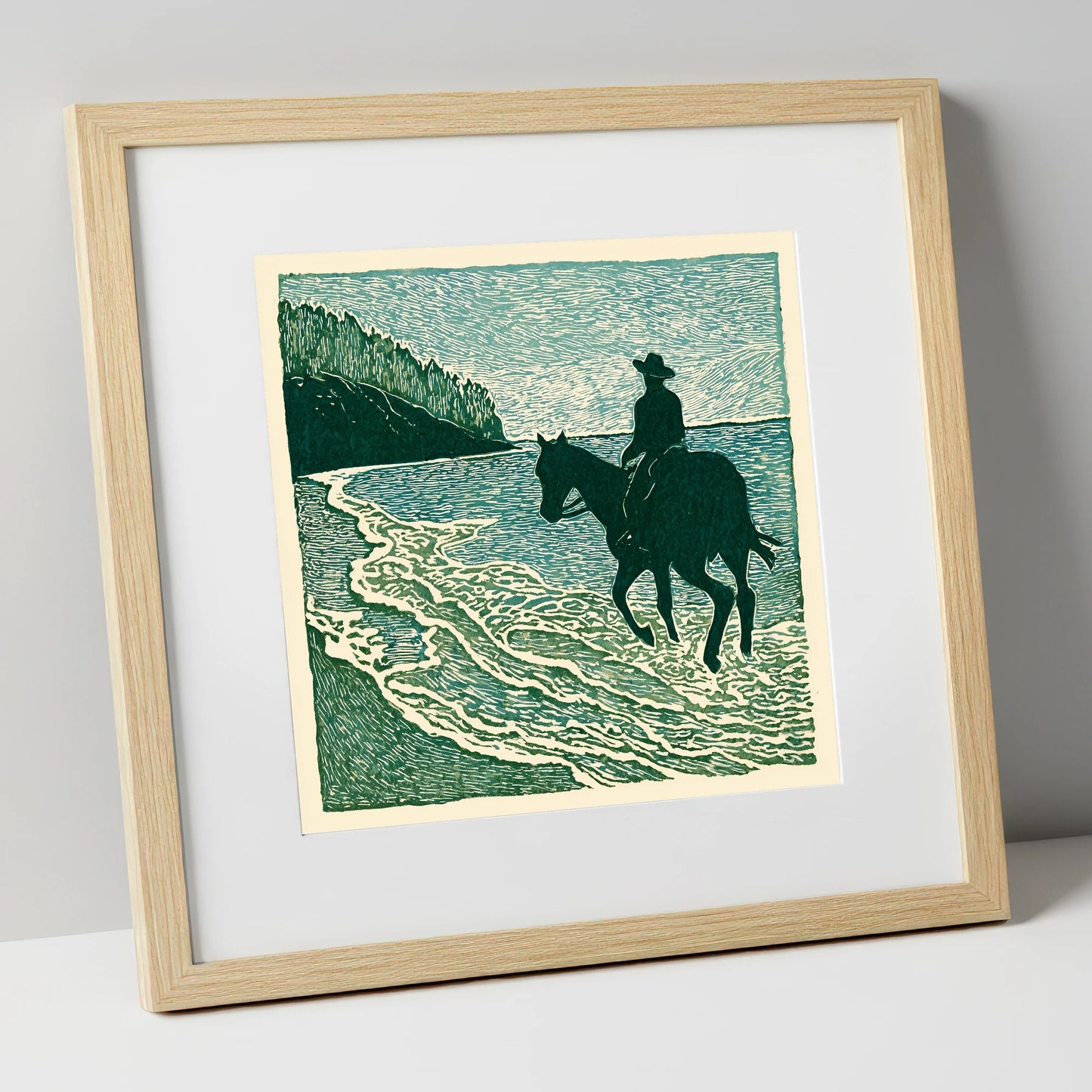 Edge of the Tide beach horse art print in natural frame