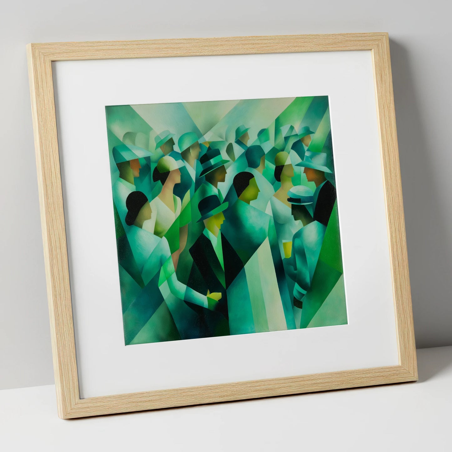 The Emerald Enclosure racing horse art print in natural frame