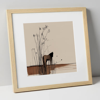 Whispers in the Reeds horse landscape art print in natural frame