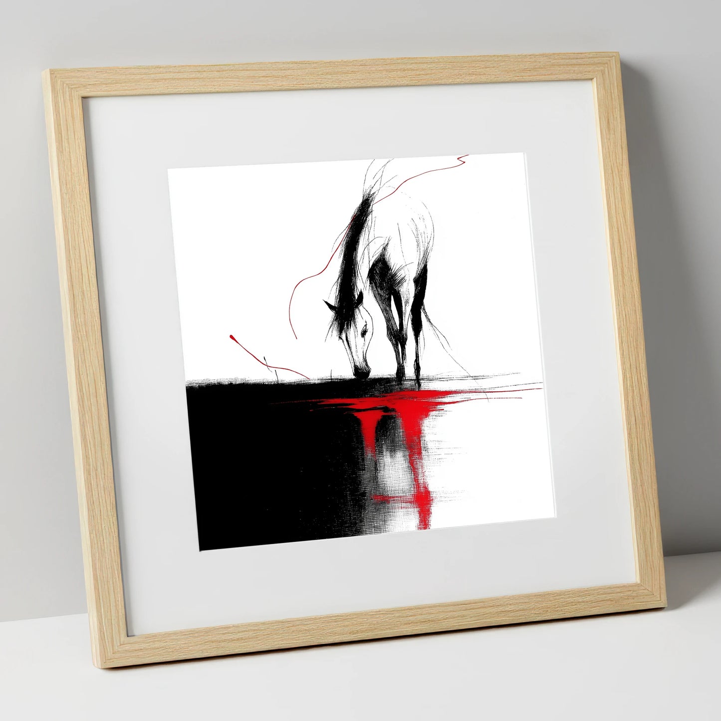 Crimson Reflection horse portrait art print in natural frame