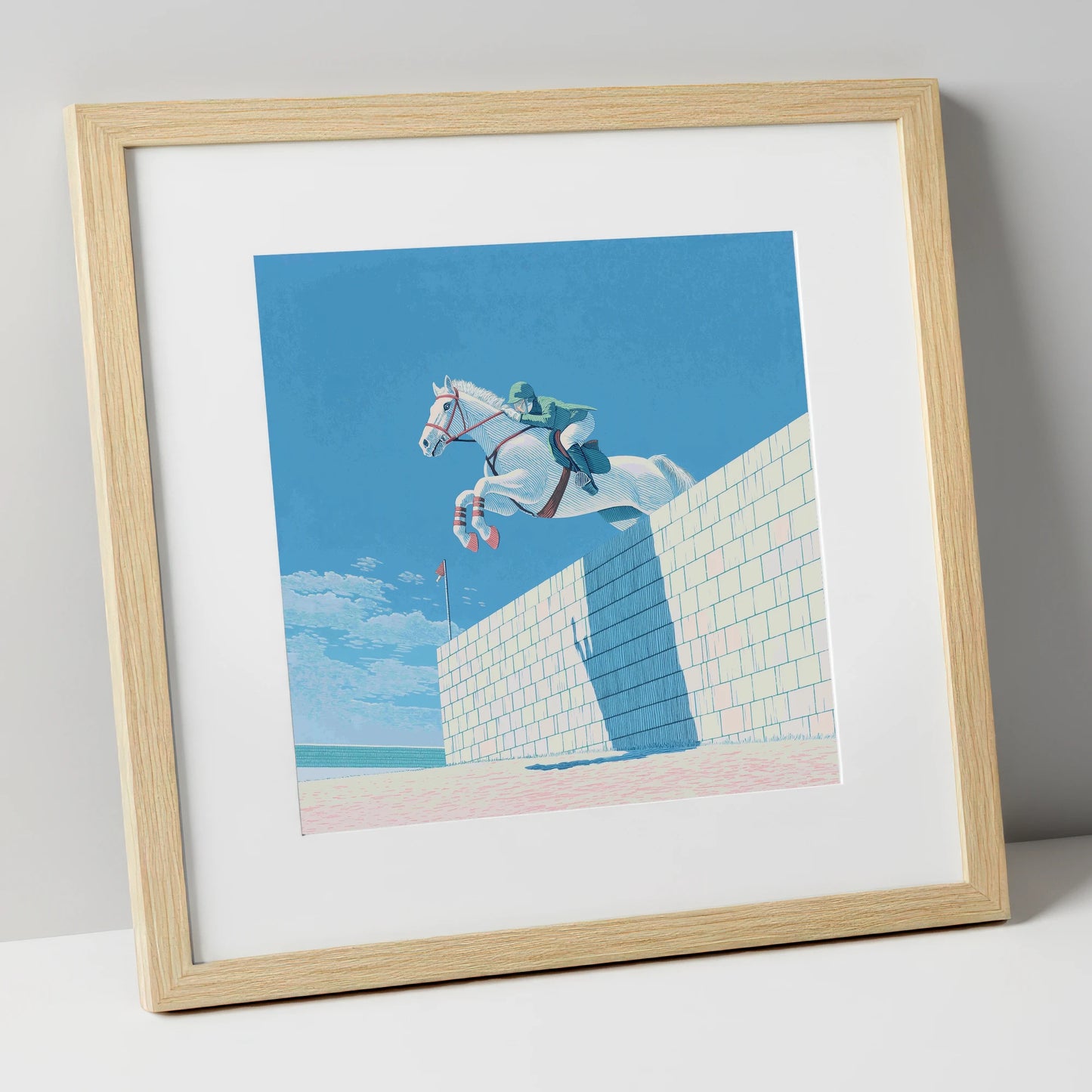 Clearance at the Wall show jumping horse art print in natural frame