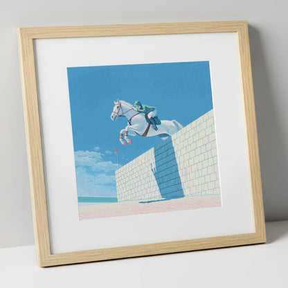 Clearance at the Wall show jumping horse art print in natural frame