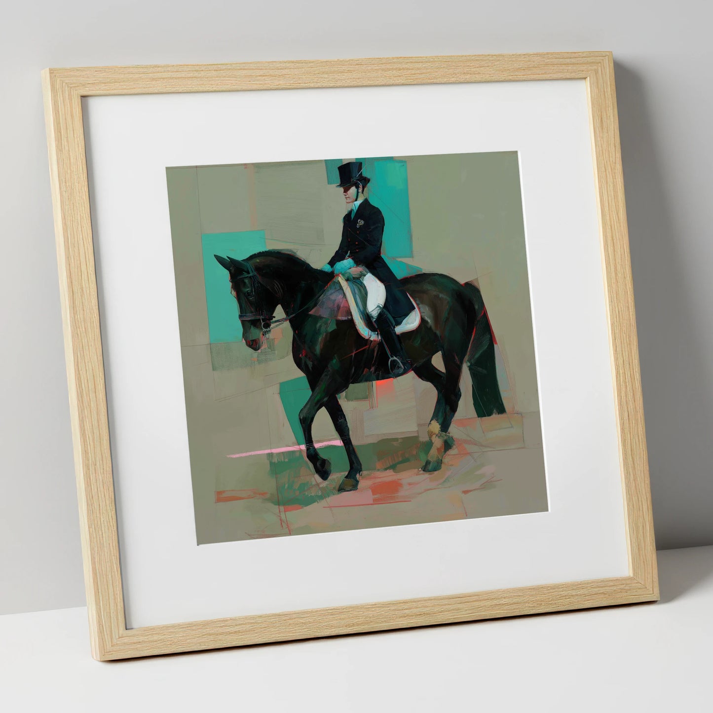 Contemporary Collection dressage horse art print in natural frame